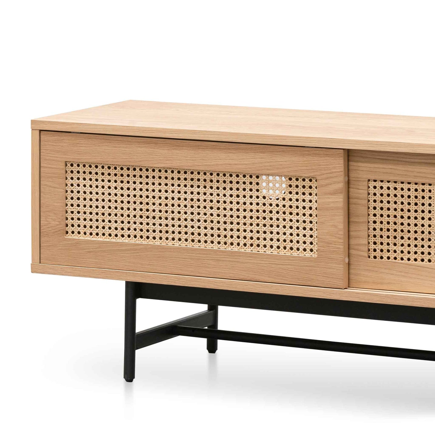 2m Natural Oak TV Entertainment Unit - Rattan Doors