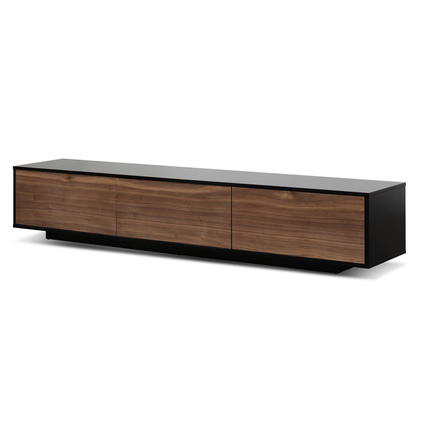 2.3m Wooden Entertainment Unit - Black with Walnut Drawers