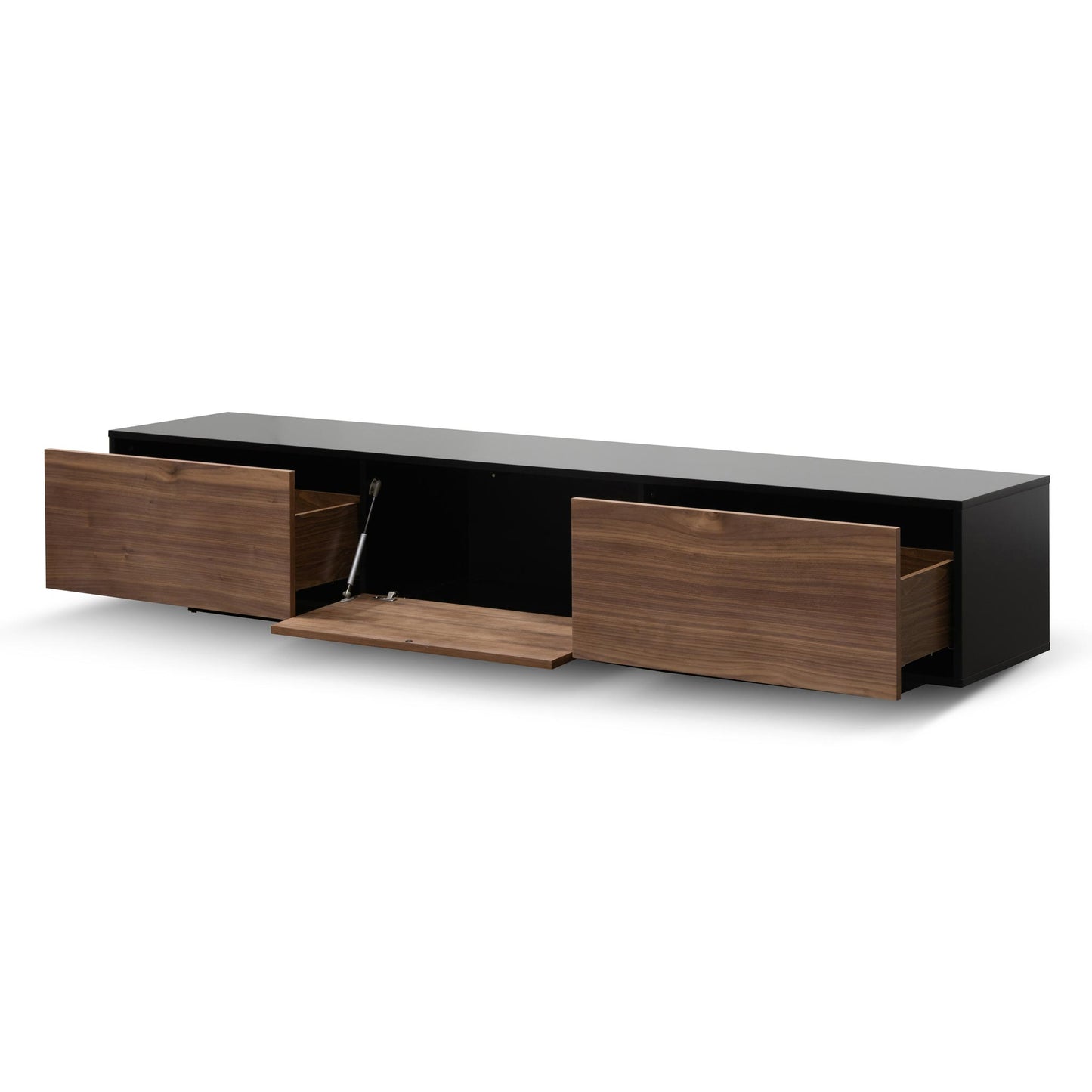 2.3m Wooden Entertainment Unit - Black with Walnut Drawers