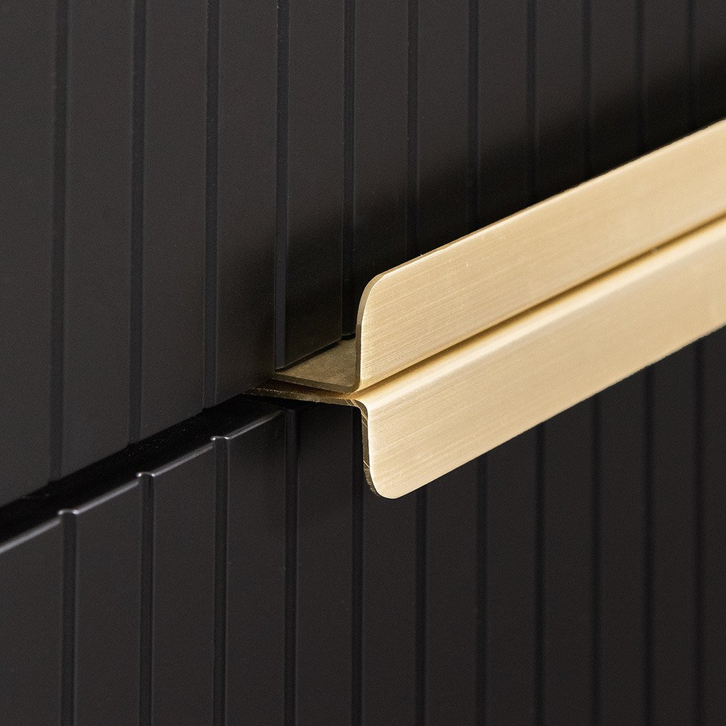 Matte Black TV Entertainment Unit - Brass Legs and Handle