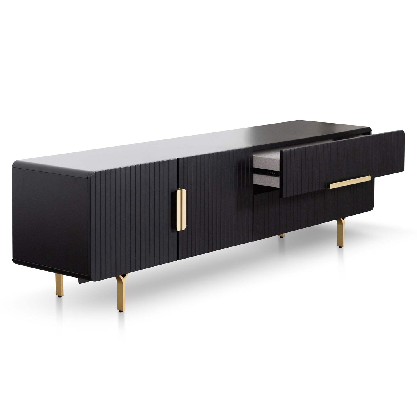 Matte Black TV Entertainment Unit - Brass Legs and Handle
