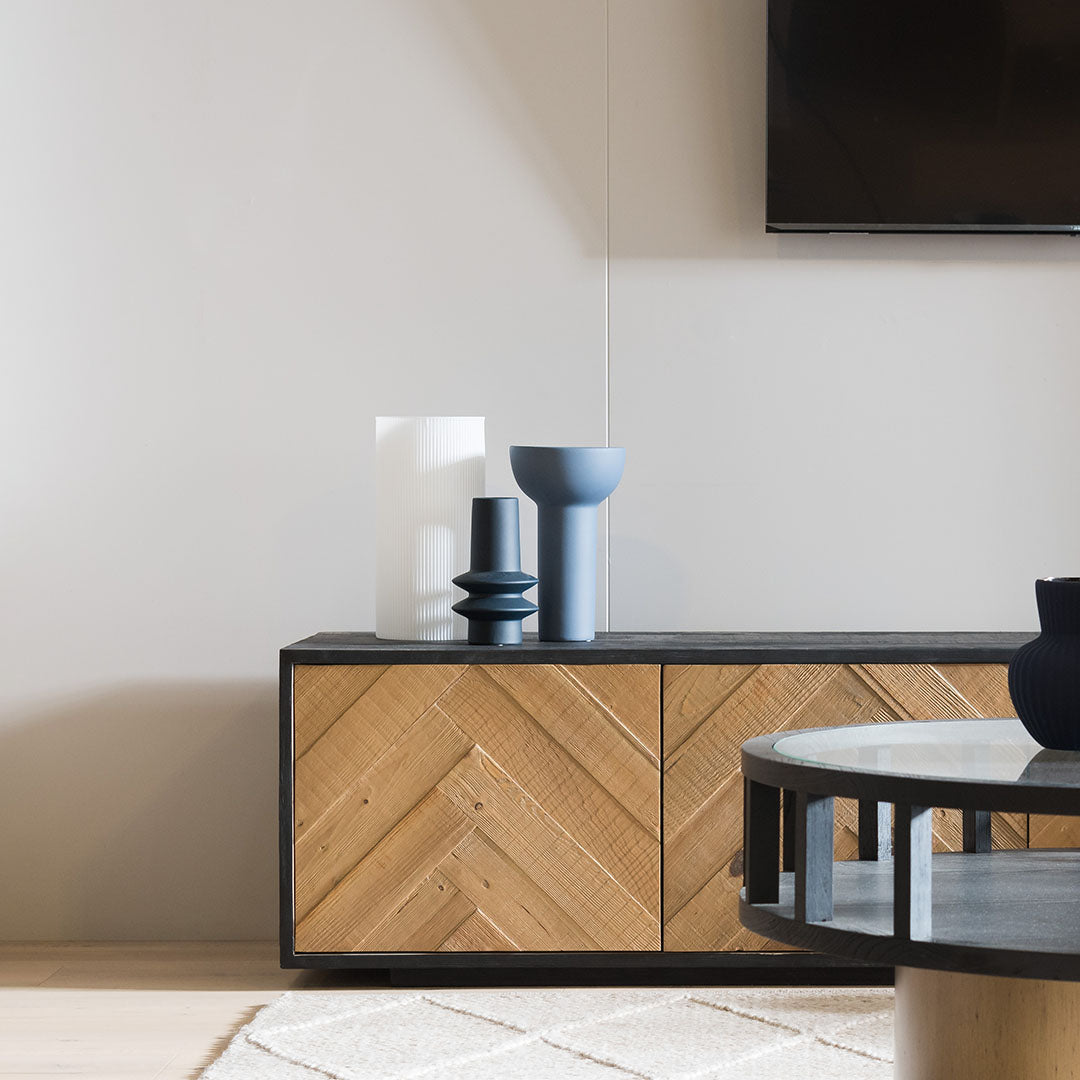 2.1m Wooden TV Entertainment Unit - Natural - Rustic Black