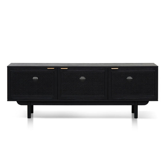 1.7m ELM Black Entertainment TV - Natural Rattan Door