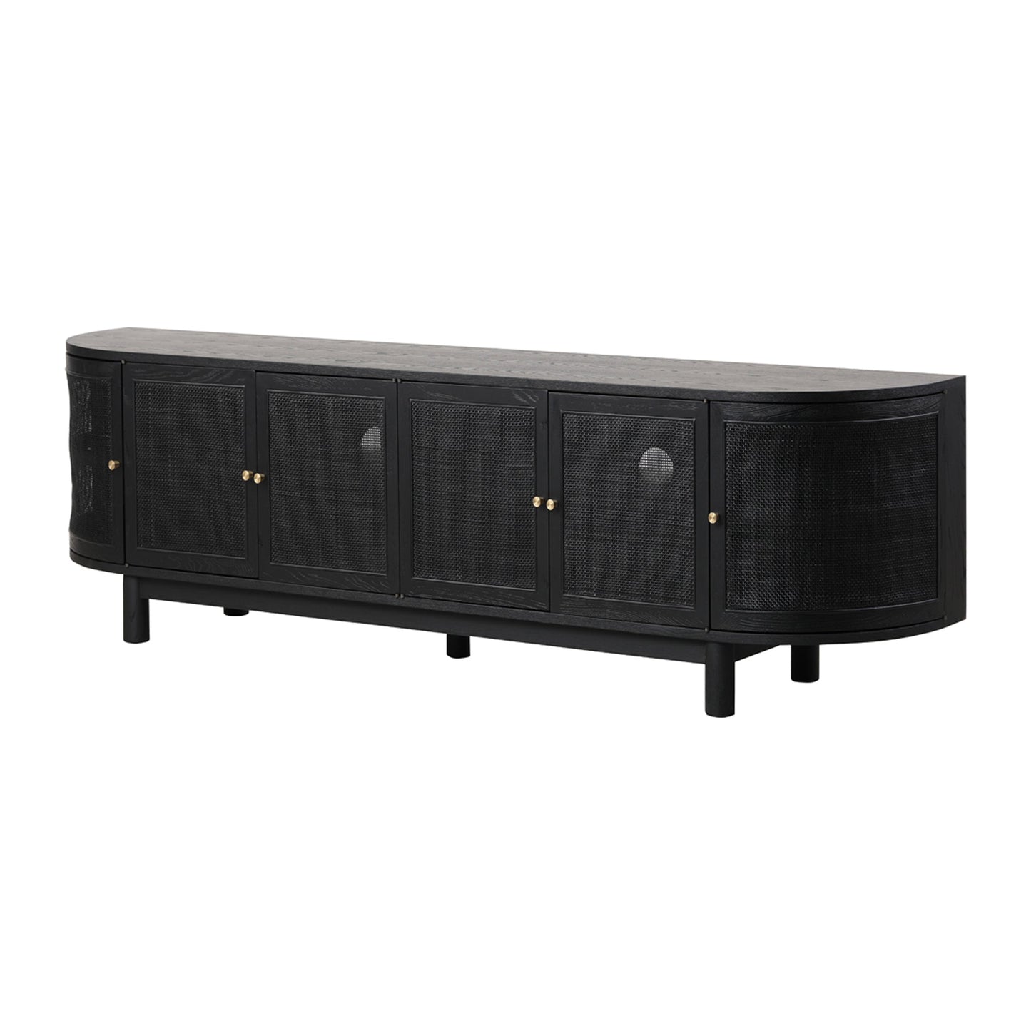 2.2m Rattan Doors TV Entertainment Unit - Full Black