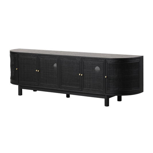 2.2m Rattan Doors TV Entertainment Unit - Full Black