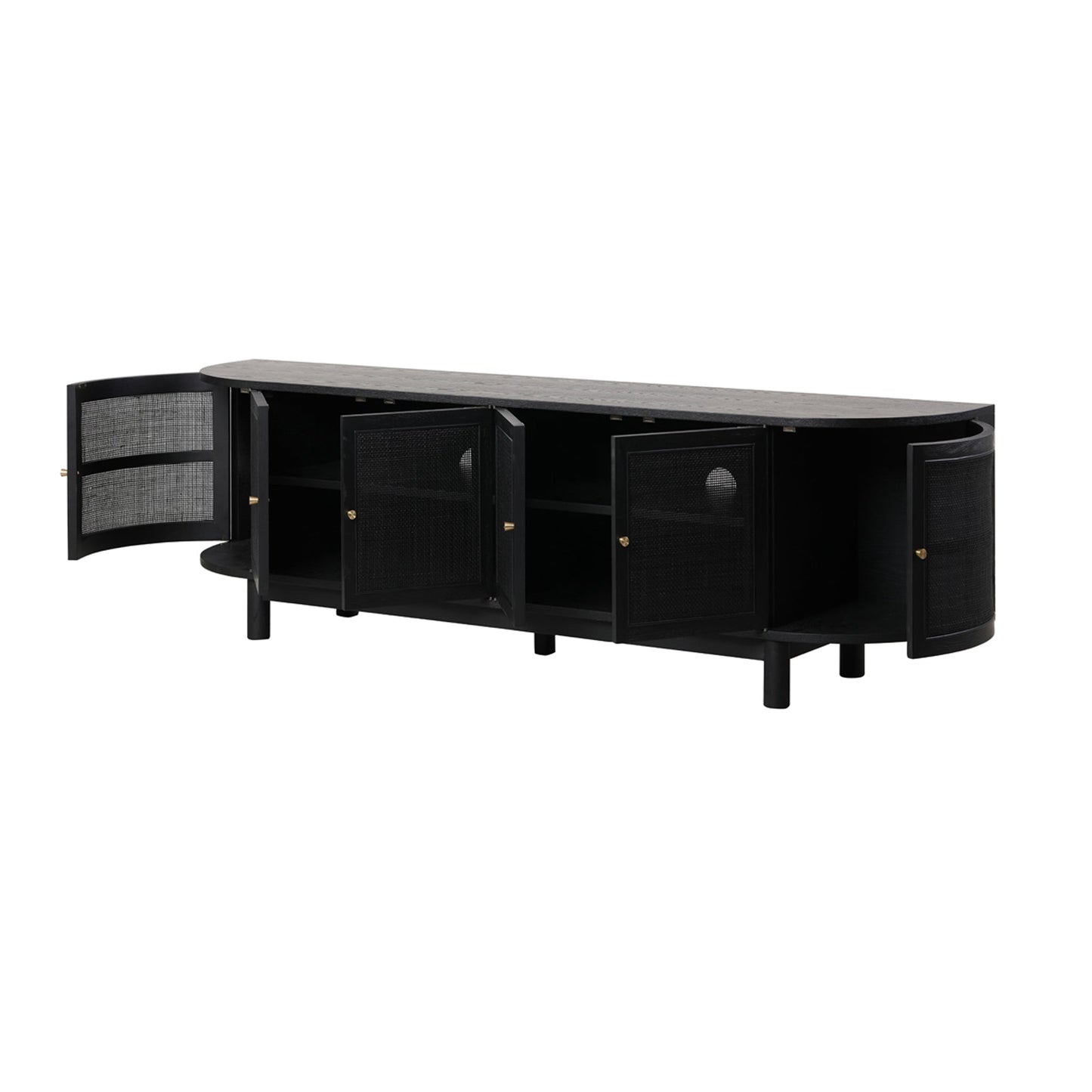 2.2m Rattan Doors TV Entertainment Unit - Full Black