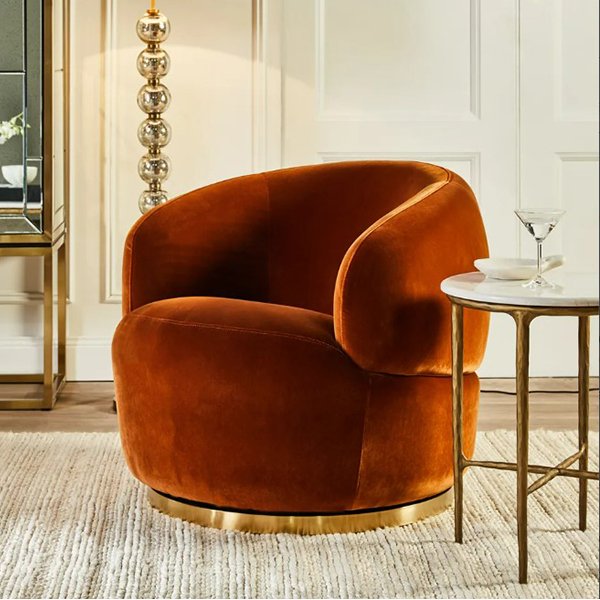 Tubby Swivel Arm Chair - Caramel Velvet
