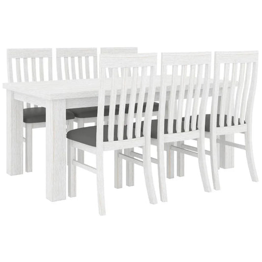 Francia Mountain Ash Table with 6 Chairs Dining Set - Brushed White Wash
