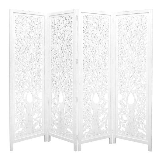 Room Divider Mango Wood Fold Screen - White Antique