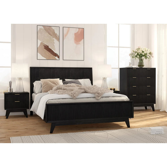 Ella King Bed with 1 Tallboy and 2 Bedsides Set - Black