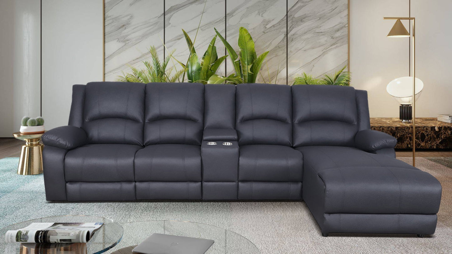 Oberon Rhino Fabric Recliner RHF Chaise Sofa 3 Seater - Onyx