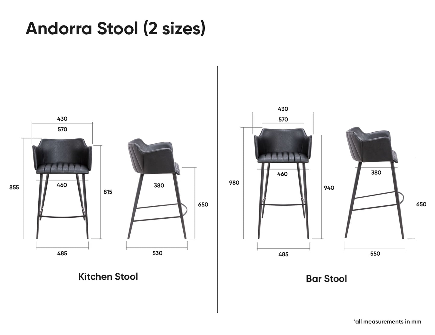 Andorra Bar Stool - Vintage Grey Seat