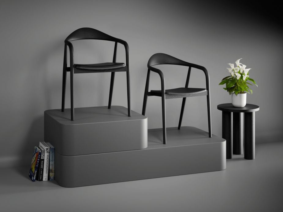 Arki Armchair with Leather Cushion Pad - Black Ash