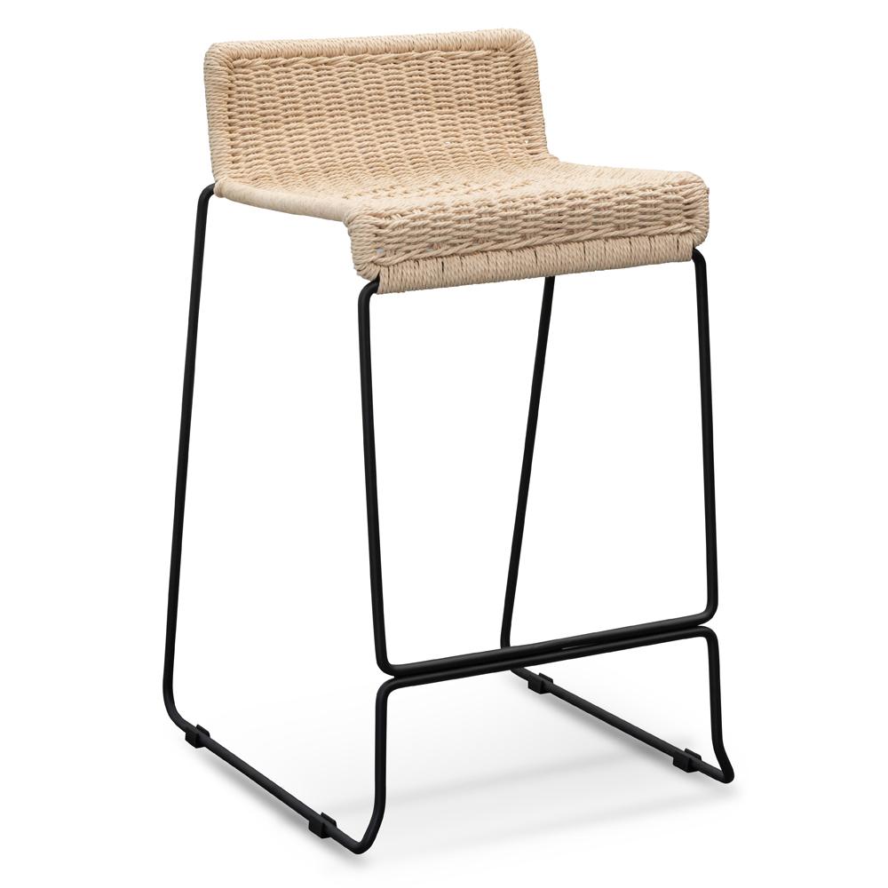 Bailey Bar Stool - Natural Cord Seat - Black Frame