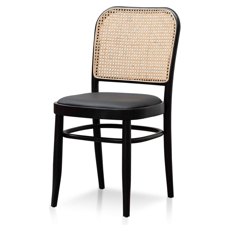 Black Cushion Dining Chair - Natural Rattan(Set of 2)