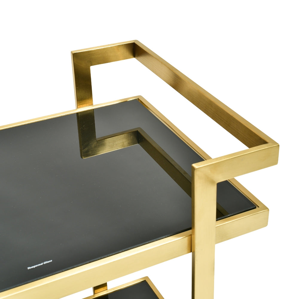 Bar Cart - Tempered Glass - Gold  Base