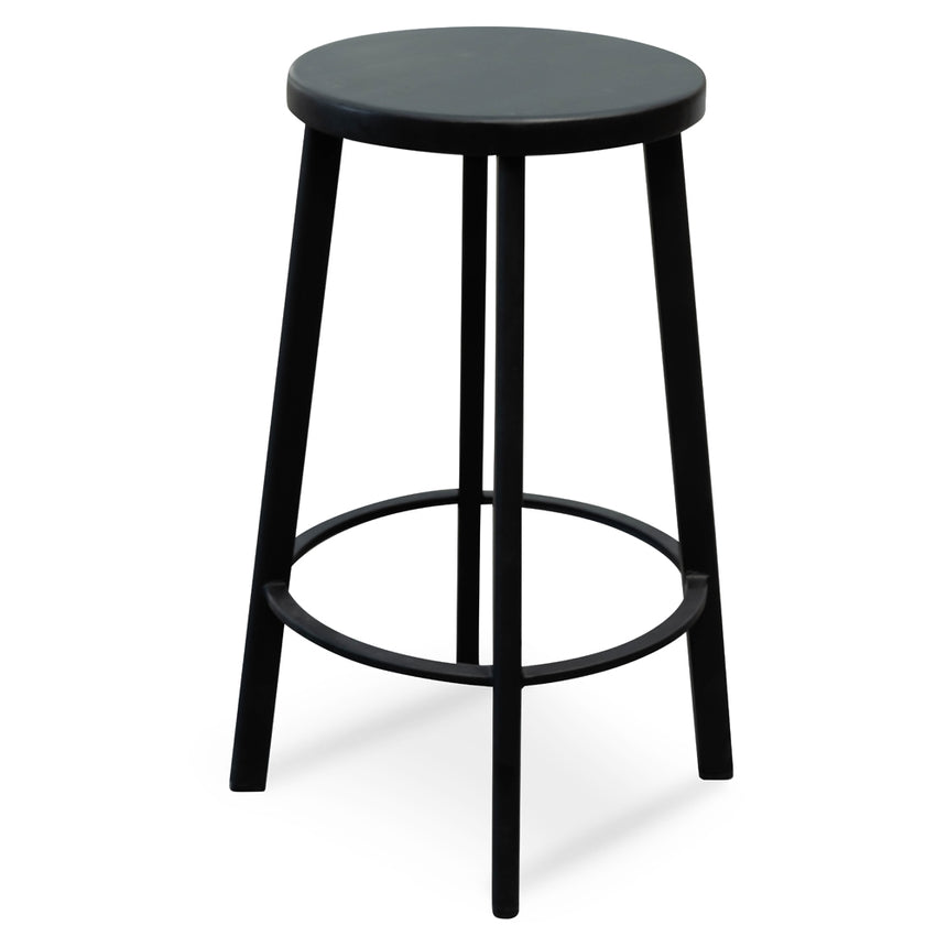 65cm Bar Stool With Black Timber Seat - Black Frame(Set of 2)