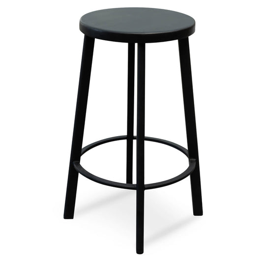 65cm Bar Stool With Black Timber Seat - Black Frame(Set of 2)