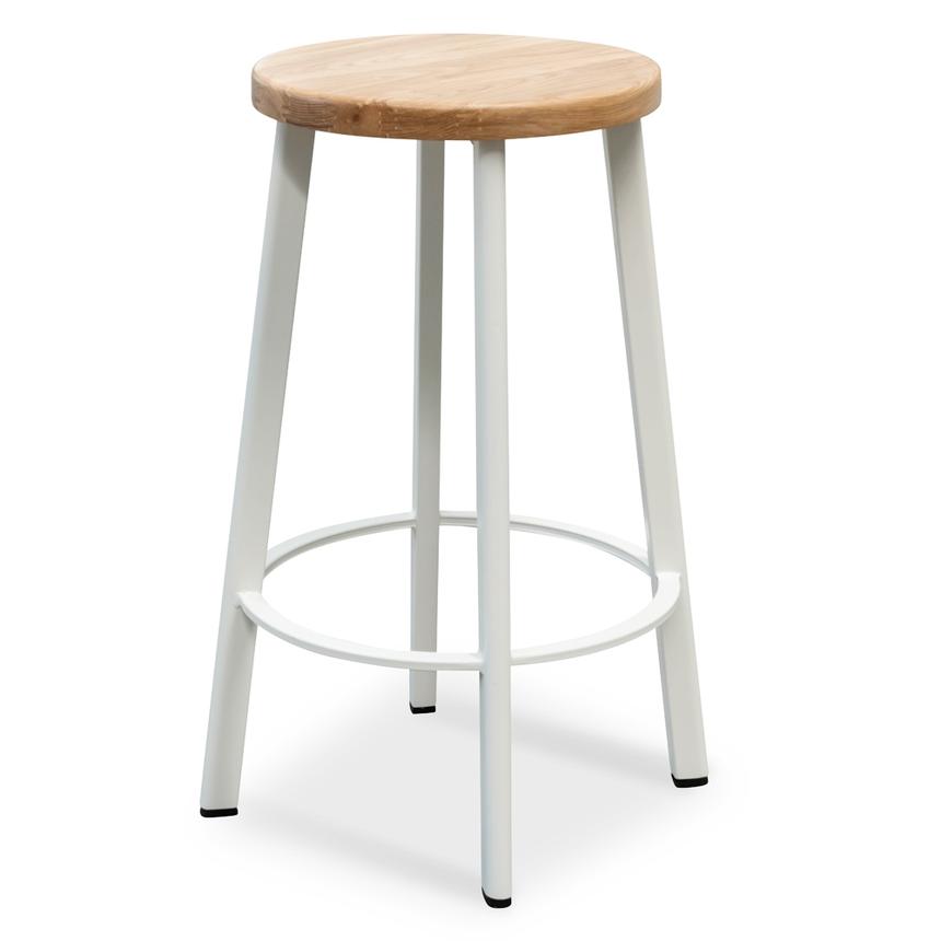 65cm Bar Stool - Natural Timber Seat - White Frame(Set of 2)