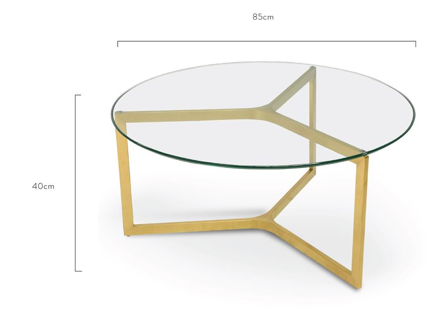 85cm Glass Round Coffee Table - Gold Base