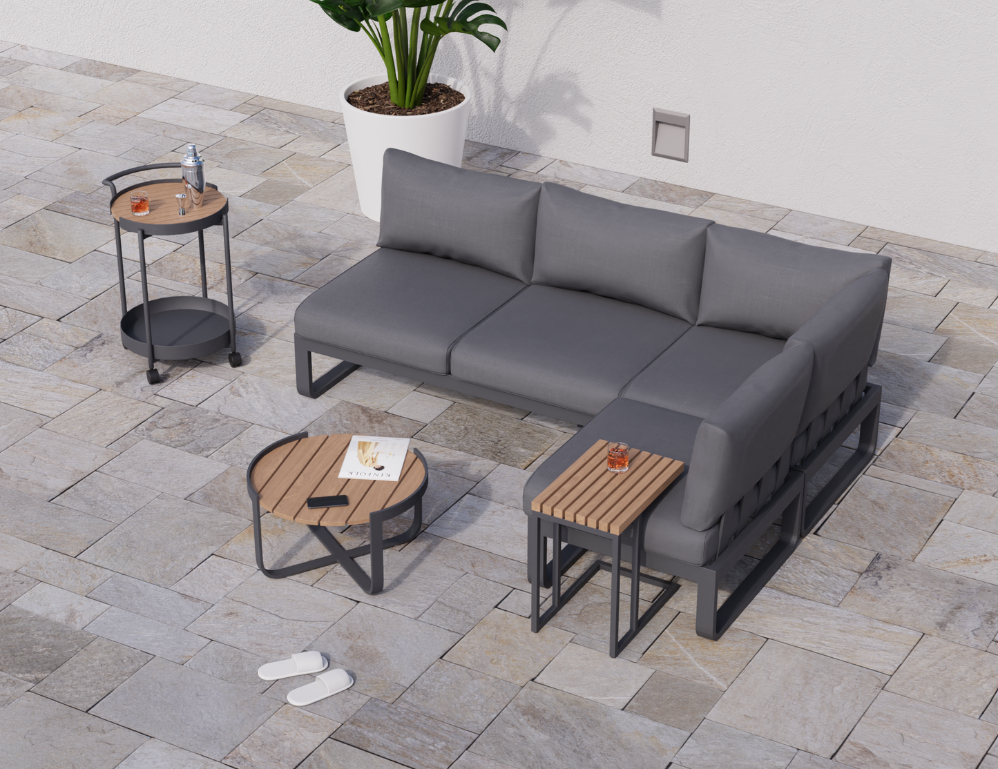 Fino 3-Seater With Backrest And Ottoman Outdoor Modular Sofa