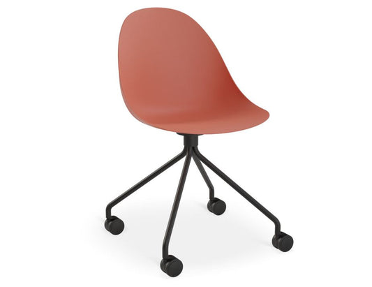 Pebble Chair Coral with Shell Seat - Pyramid Fixed Base with Castors - Black