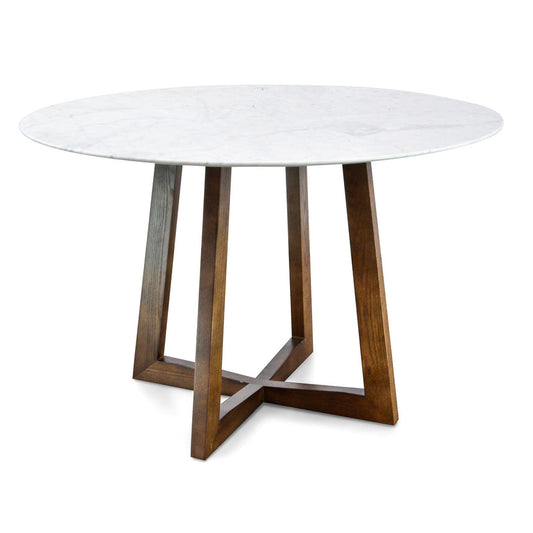 1.15m Round Marble Dining Table - Dark Brown Base
