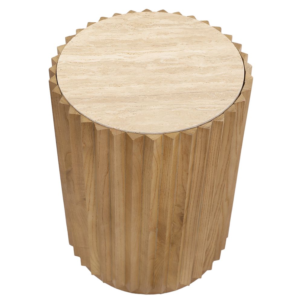 Carter Travertine Side Table - Walnut