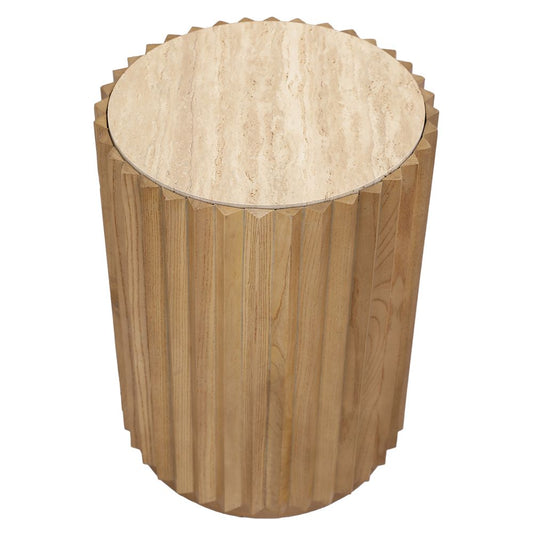 Carter Travertine Side Table - Walnut
