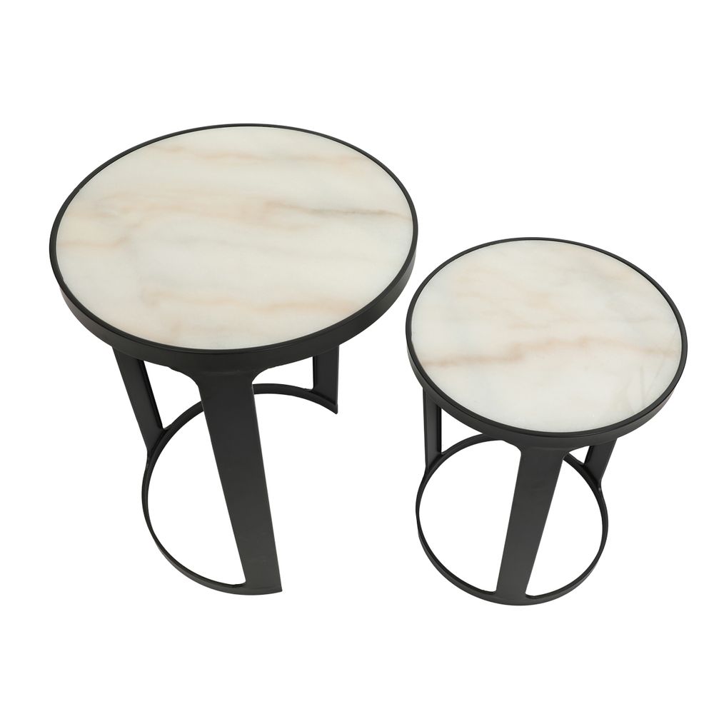 Isabelle Marble Nesting Side Tables - Black