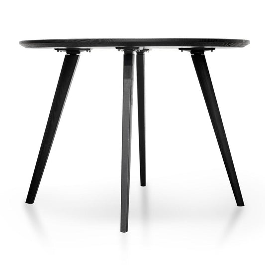 Mikko 100cm Round Dining Table - Black Veneer Top - Black Legs