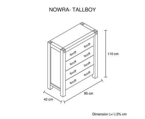 4 Pieces Bedroom Suite in Solid Wood Veneered Acacia Construction Timber Slat Double Size Oak Colour Bed, Bedside Table & Tallboy