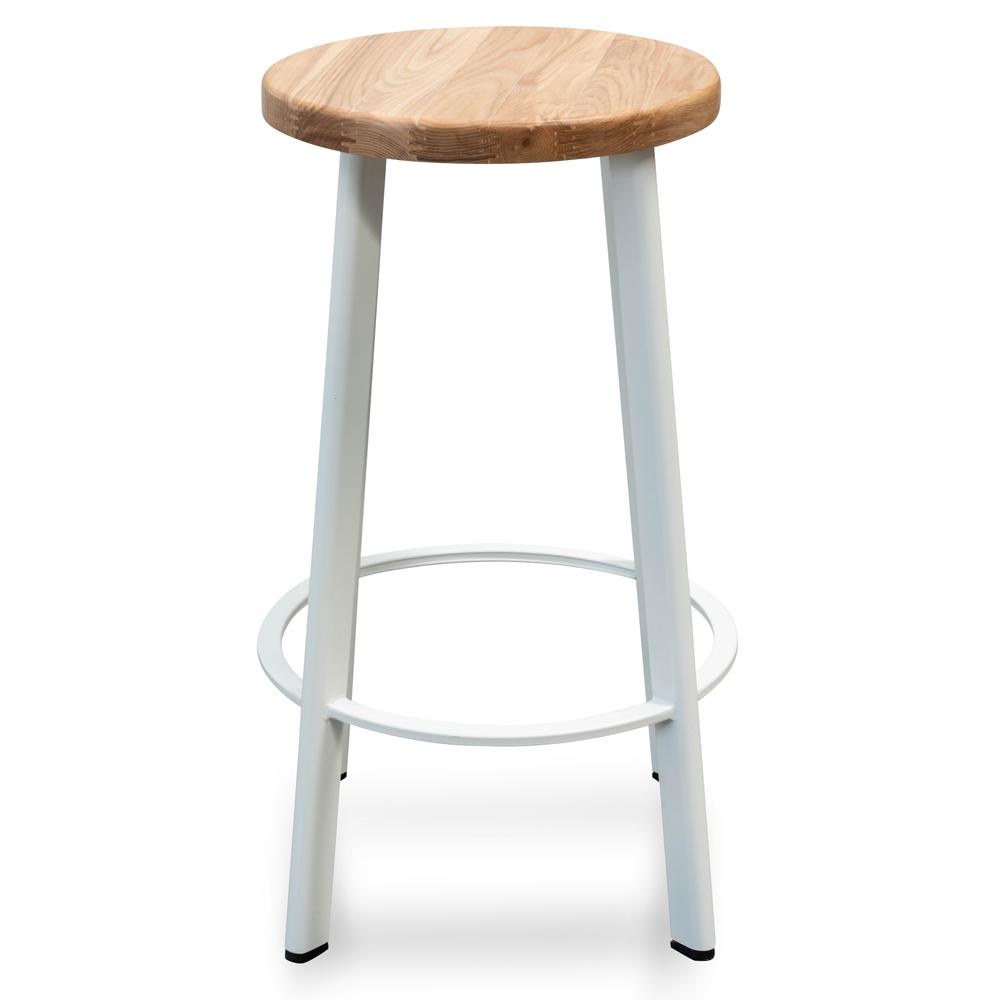 Set of 2 - James 65cm Natural Timber Seat Bar Stool - White Frame