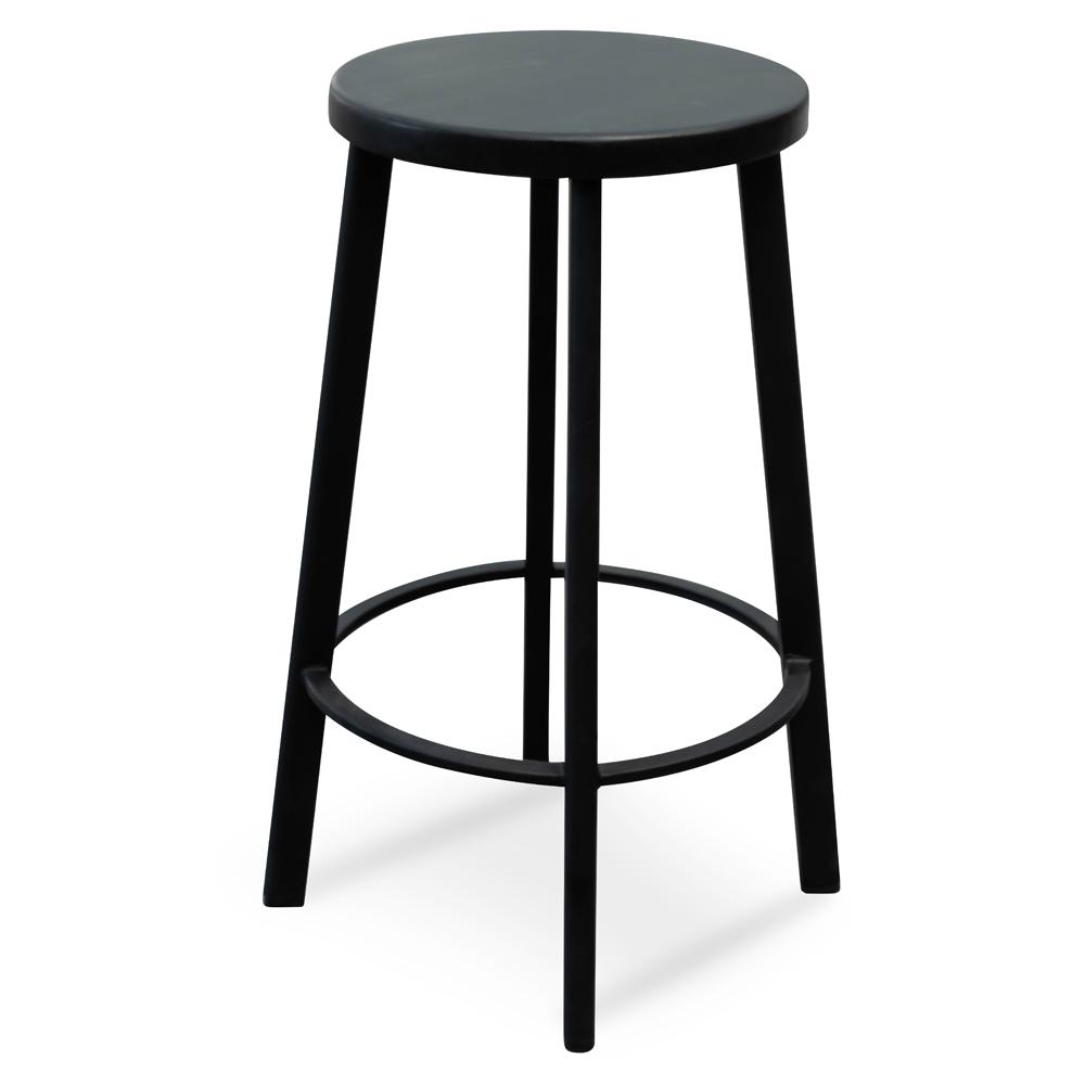 Set of 2 - James 65cm Timber Seat Bar Stool - Black