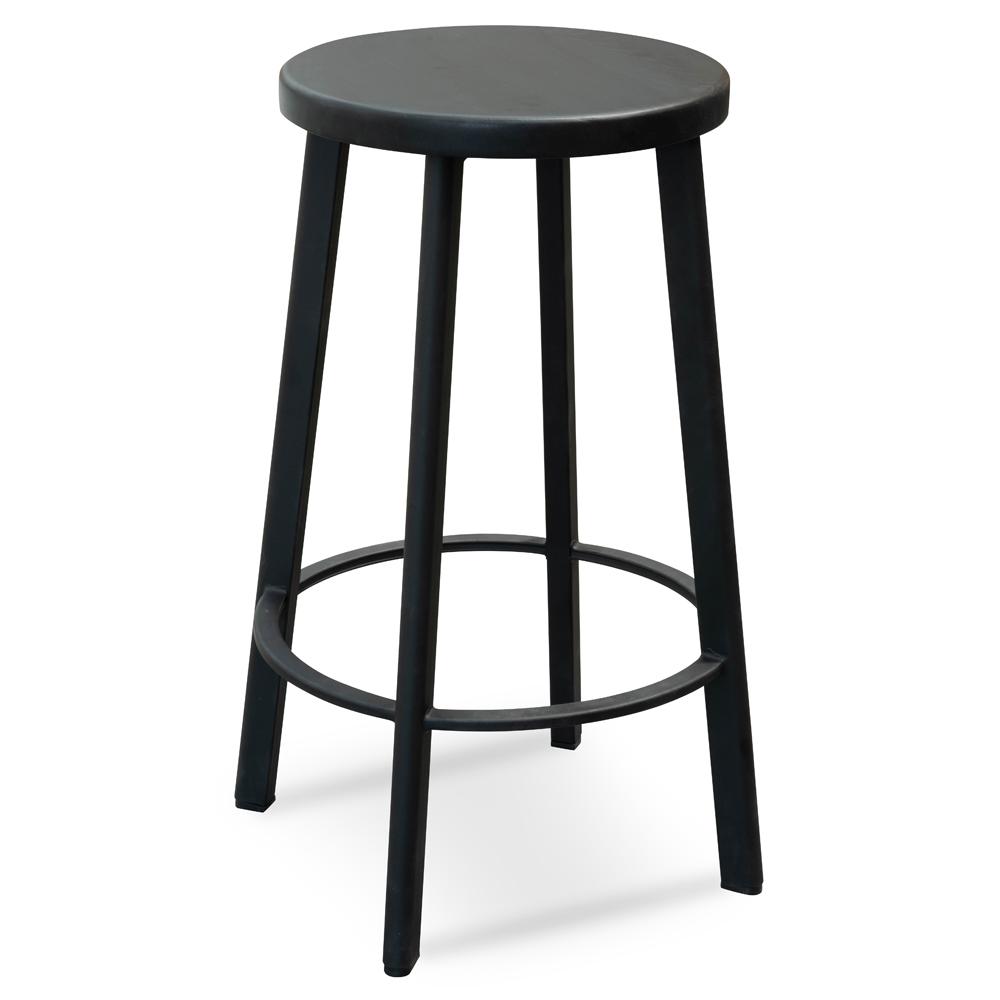 Set of 2 - James 65cm Timber Seat Bar Stool - Black