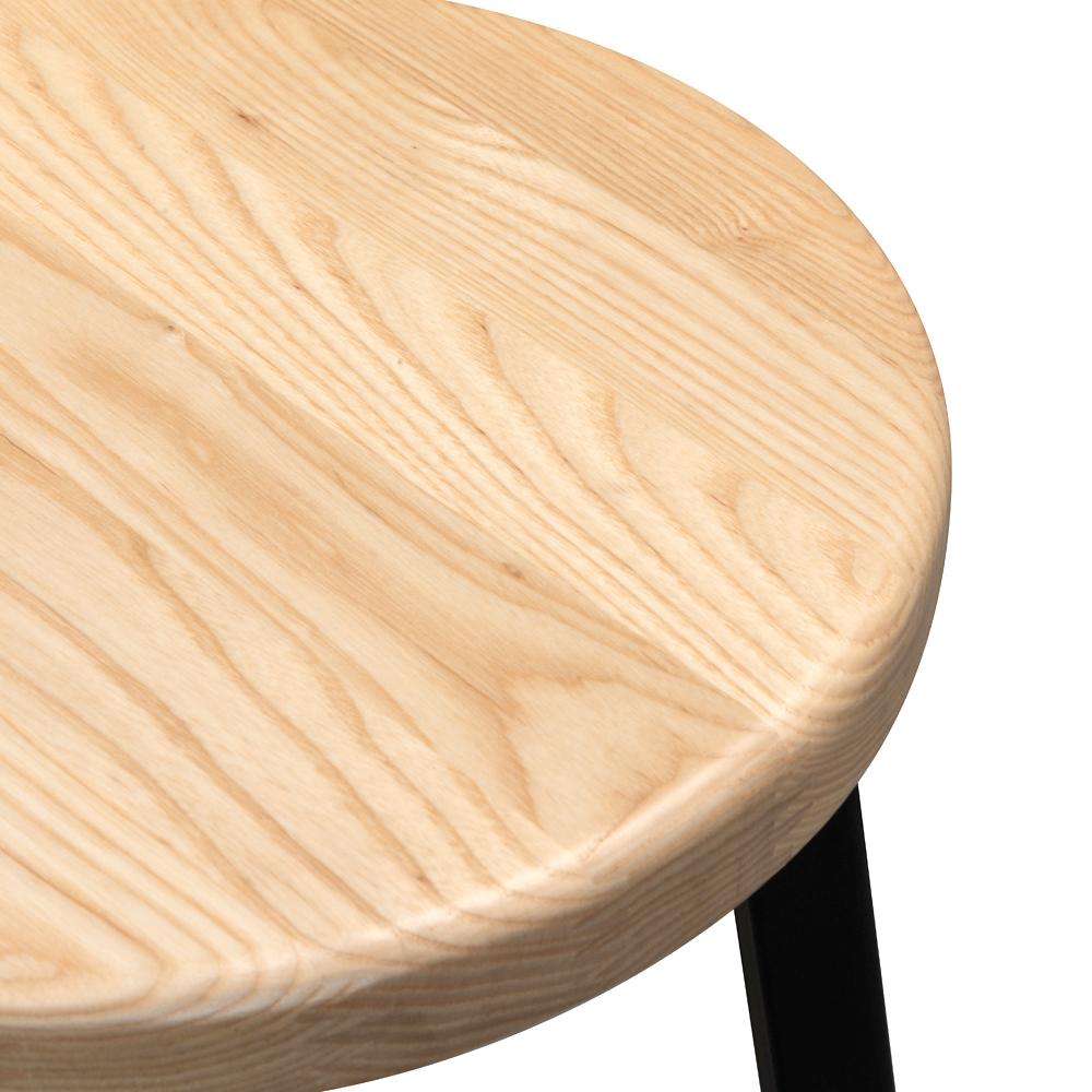 Set of 2 - James 65cm Bar Stool - Natural Timber Seat and Black Frame