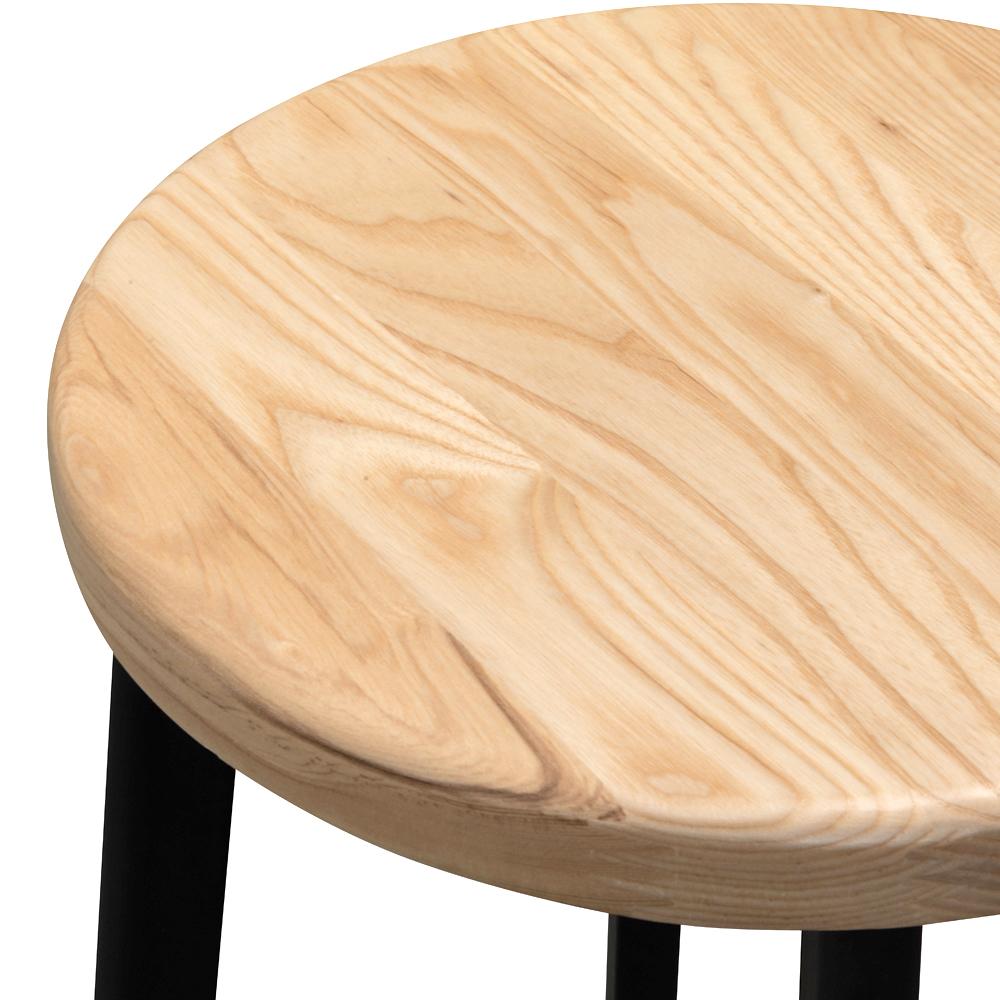 Set of 2 - James 65cm Bar Stool - Natural Timber Seat and Black Frame