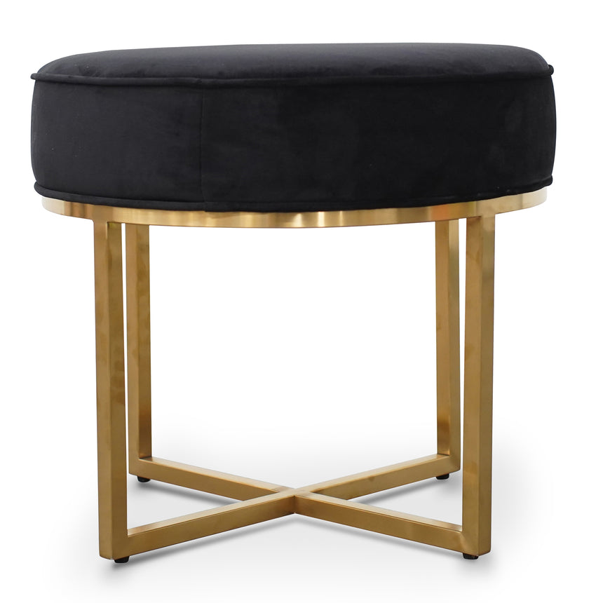 Steel Frame Ottoman In Black Velvet Seat - Brushed Gold Base