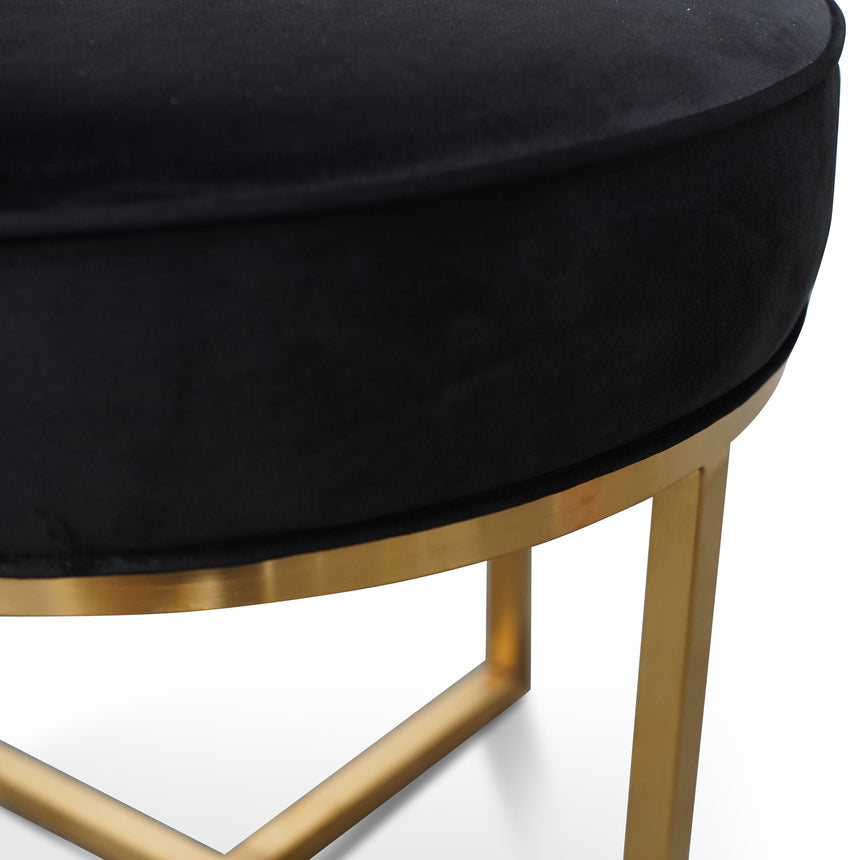 Steel Frame Ottoman In Black Velvet Seat - Brushed Gold Base
