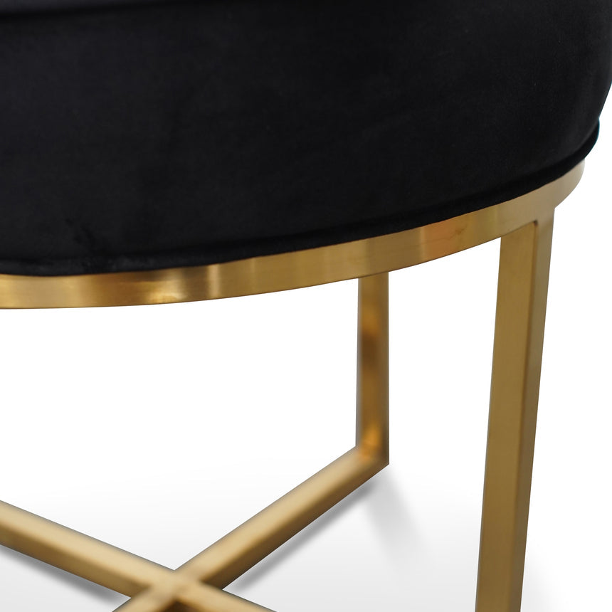 Steel Frame Ottoman In Black Velvet Seat - Brushed Gold Base