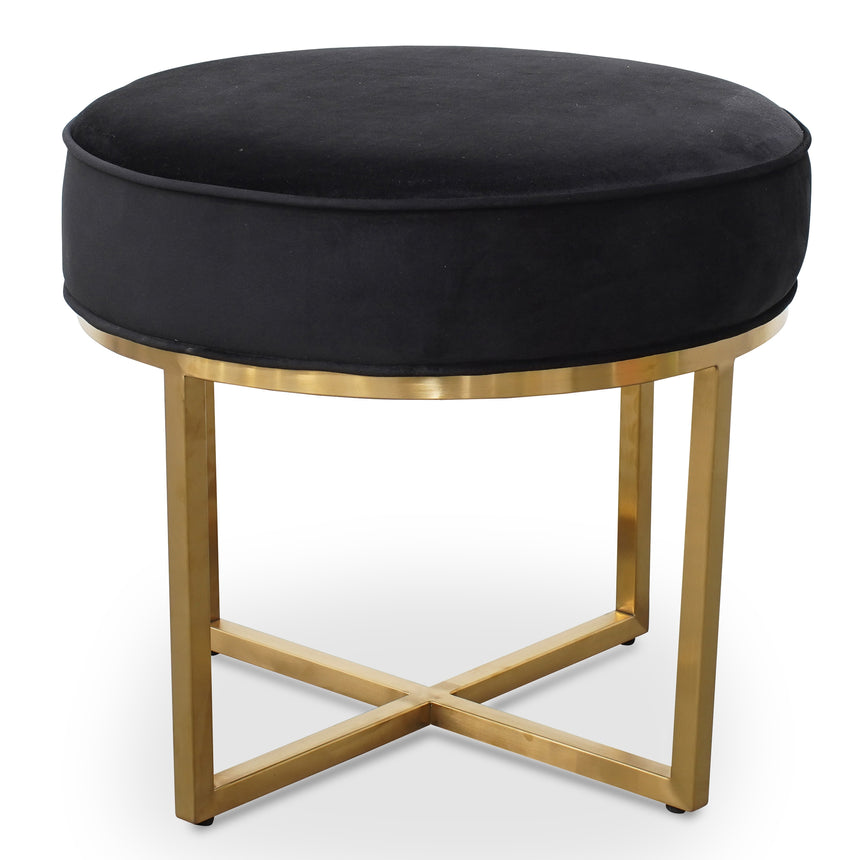 Steel Frame Ottoman In Black Velvet Seat - Brushed Gold Base