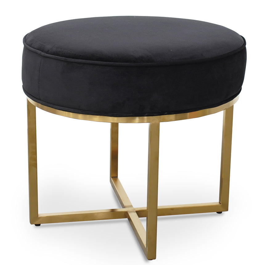 Steel Frame Ottoman In Black Velvet Seat - Brushed Gold Base