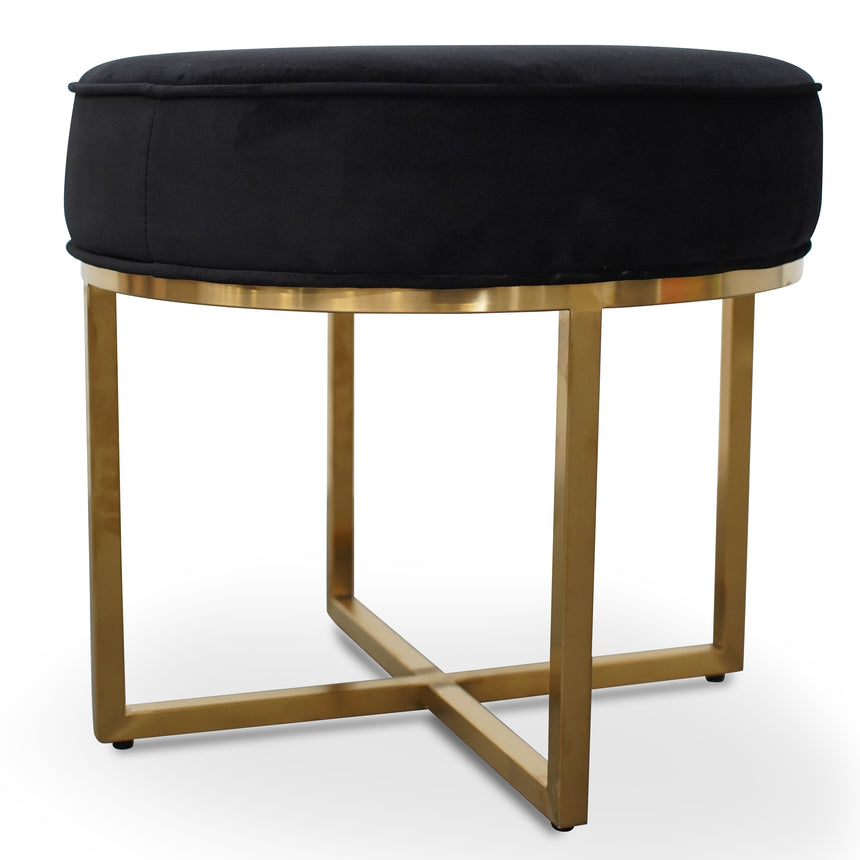 Steel Frame Ottoman In Black Velvet Seat - Brushed Gold Base