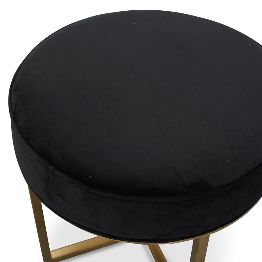 Steel Frame Ottoman In Black Velvet Seat - Brushed Gold Base