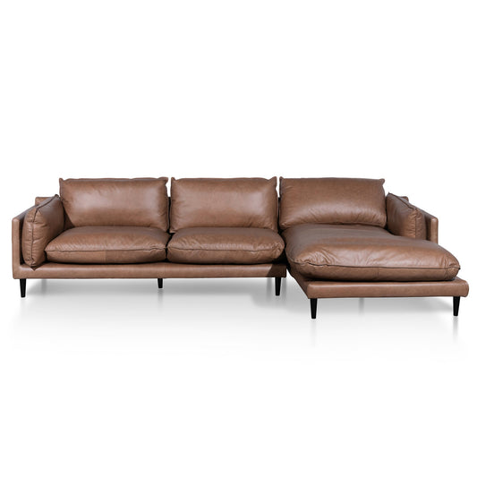 CLC6249-KSO 4 Seater Right Chaise Leather Sofa - Saddle Brown - Last one
