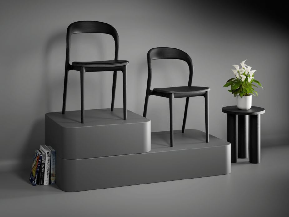 Mia Chair with Leather Seat Pad - Black Ash