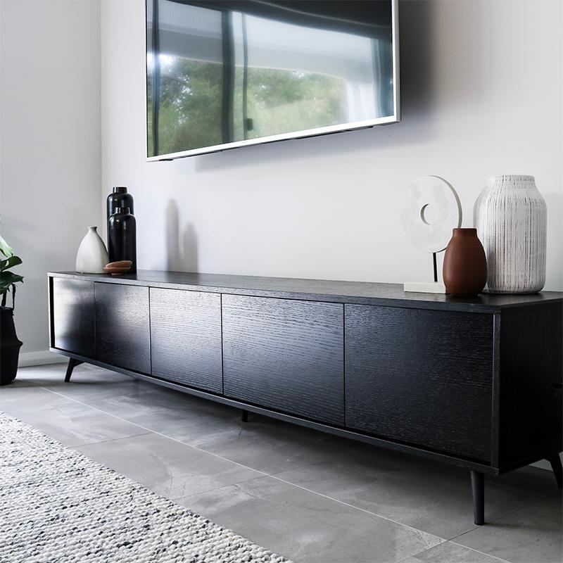 2.4m Entertainment TV Unit - Black Oak