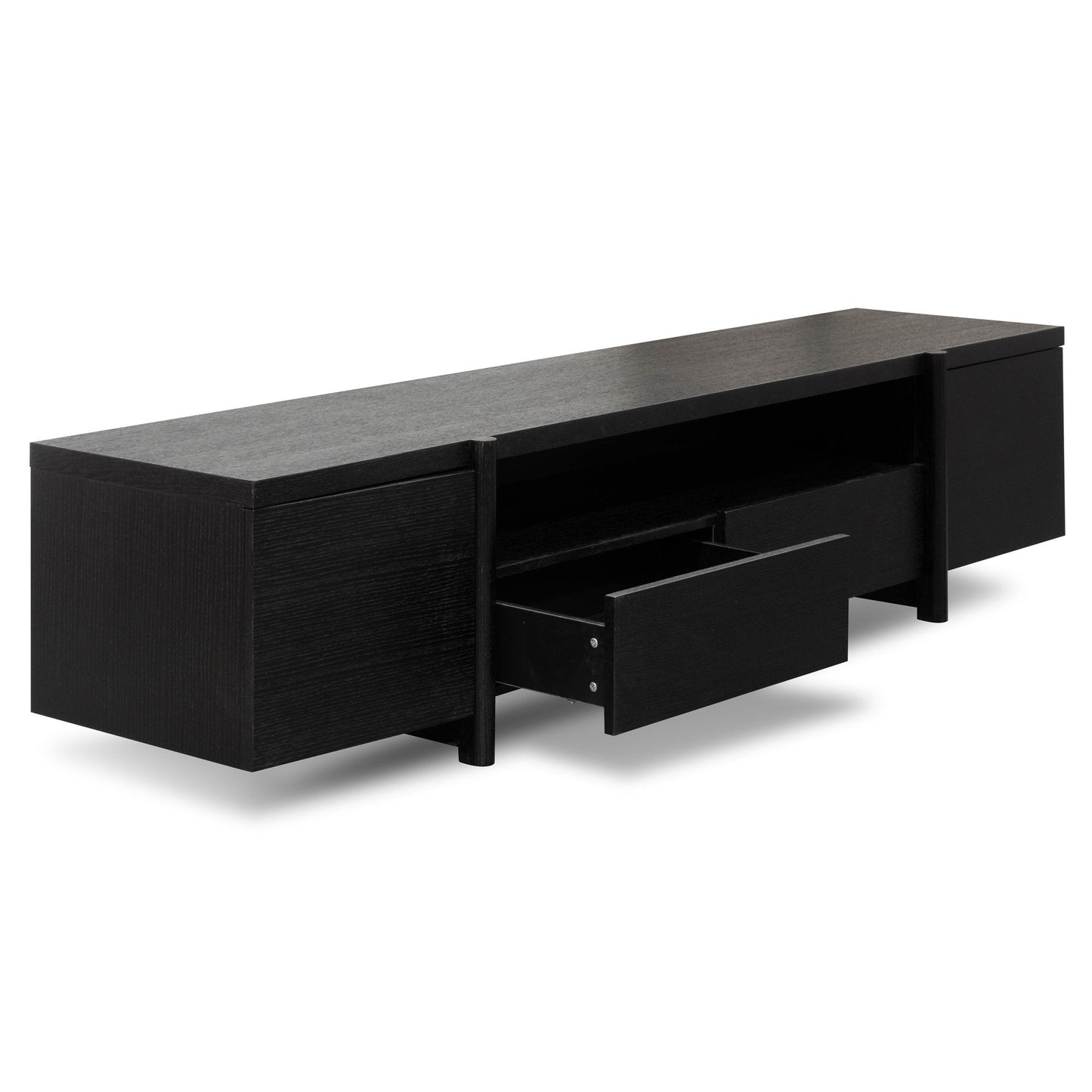 Lowline 2.1m Entertainment TV Unit - Black Oak - Timber Legs