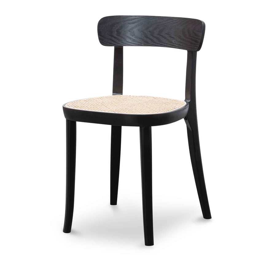 Rattan Dining Chair - Black with Natural Seat(Set of 2)