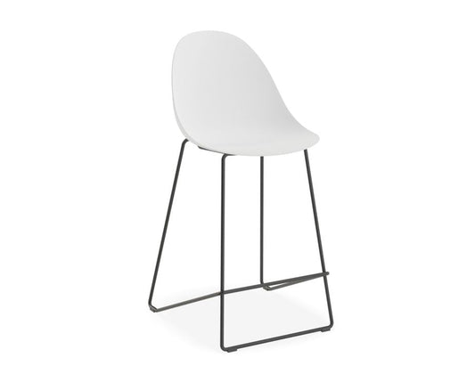 Pebble White Stool Shell Seat - Counter Stool 65cm Seat Height - Black Frame